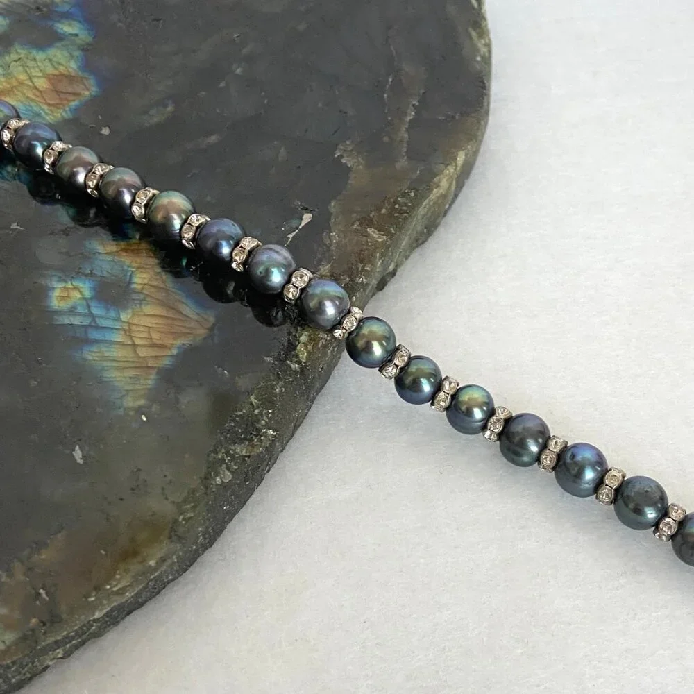 Sterling Silver 925 Round Freshwater Cultured Peacock Pearl Necklace 18